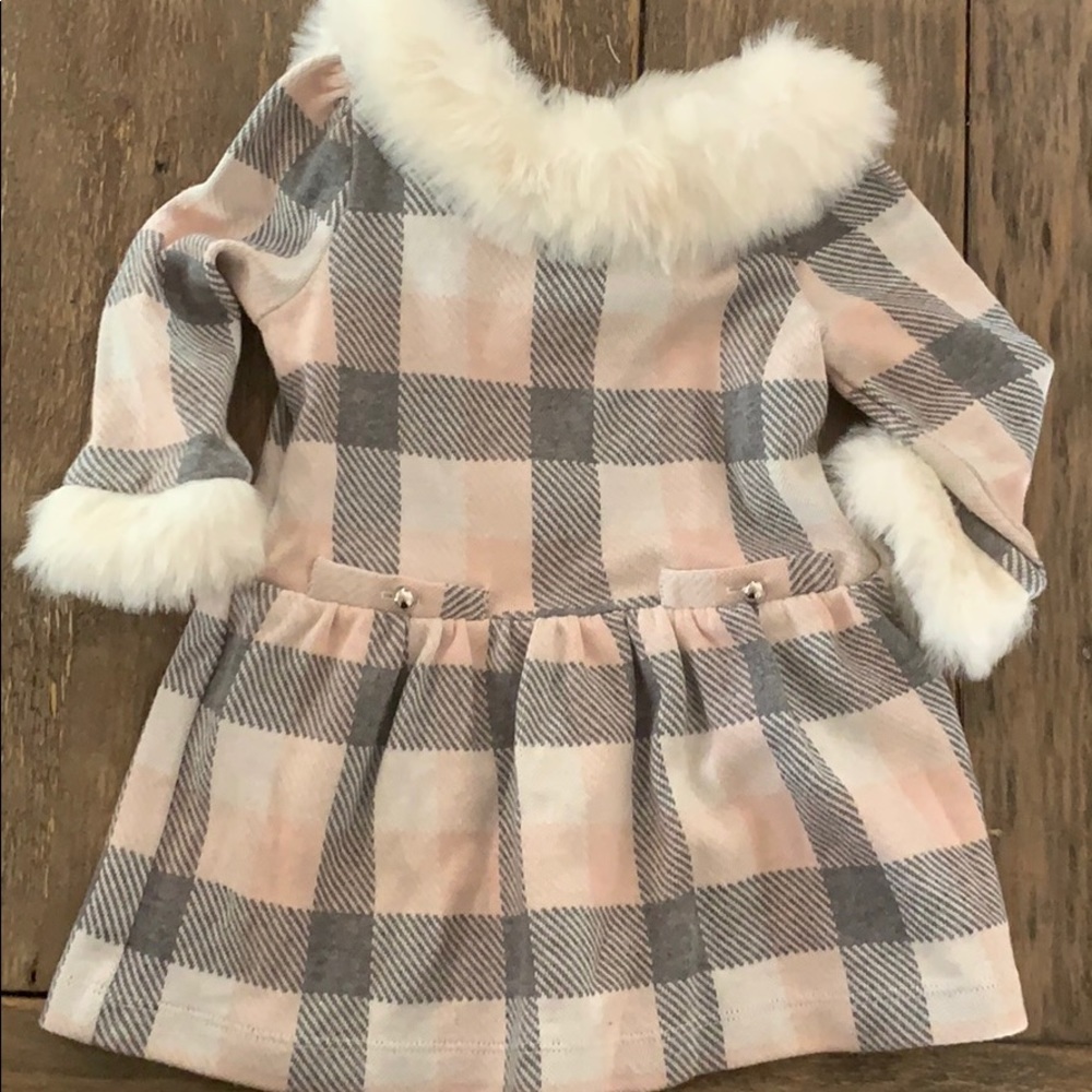 Faux Fur Trimmed Holiday Dress 6-12m